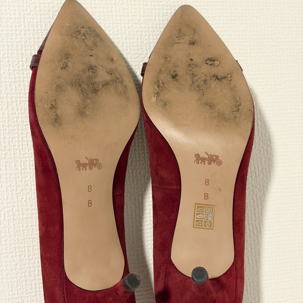 Coach Womens Burgundy Suede Leather Pointed Toe Turnlock Kitten Heel Pumps 8B - Picture 3 of 12
